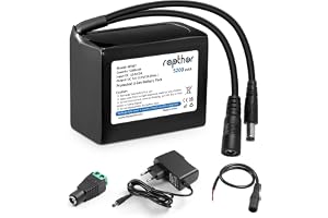 Rapthor Uppladdningsbart 12 V 5 200 mAh litiumjonbatteri med 12,6 V 2 A snabbladdare och DC5521-anslutning för 12 V-enheter