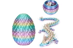 HIMS 3D Printed Dragon Egg Desk Toy - Articulated Dragon Toy in Egg, Removable Crystal Dragon Fidget Toy Easter Egg Hunt