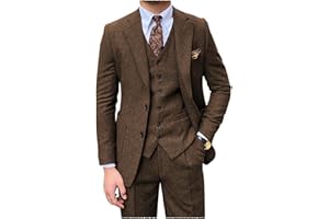 Tiavllya Herren Tweed Anzug 3-teilige Vintage Herringbone Wolle Slim Fit Formelle Smokings Hochzeit Anzüge für Männer