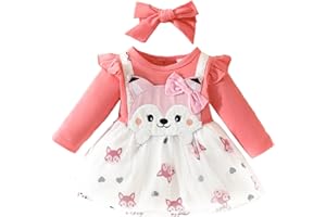 HUTTAM ensembles bébé fille naissance écureuil imprimé body bebe 0-18 mois manche longue barboteuse dessin anime automne jupe robe à bretelles bandeau habits tenue vetement bebe fille chic mode