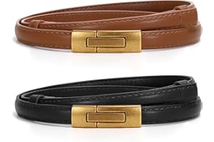 WERFORU Damski pasek skórzany skinny, regulowany, cienki pasek w talii, dekoracyjny pasek do sukienek, dżinsów, płaszcz ze złotą klamrą