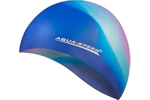 ‎AQUA SPEED Aqua Speed Badekappe + Mikrofaser Handtuch + inkl. E-Book | Bademütze für Erwachsene Kinder | Badehaube | Schwimmhaube | Schwimmkappe | Silikon | BUNT