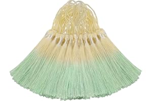 AOKBEAN 50 mini borlas de seda para manualidades, marcapáginas, lindas joyas, cuentas de resina, aretes de niña, llavero, graduación, llave pequeña, costura de tela de cinta larga, decoración del hogar (beige