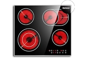 Karinear Glaskeramikkochfeld 4 Platten mit Rahmen, 6600W, Einbau 60 cm Kochfeld Autark, Ausdehnbare Zone, Keramikkochfeld, Touch-Steuerung, Timer, Sicherheitsschloss, 240V, Keine Stecker