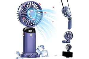 FAYHIJUN Ventilateur de Poche,Mini Ventilateur à Main Portable, à Piles Rechargeables USB,3000mAh 3 Vitesses Personnel Ventilateur de Bureau de poche 8-18Hs de travail tranquille (Purple-Handheld)
