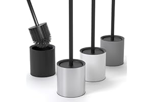 SAVEGA - Silikonowa szczotka do WC ze stali nierdzewnej – antybakteryjna szczotka do WC ze stylowym uchwytem na szczotkę do WC – designerska szczotka silikonowa do WC z ochroną przed pryskaniem –