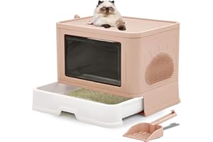 YITAHOME Kuweta z pokrywką, duża zamknięta kuweta dla kota z kapturem, bezwonna toaleta dla kota z szufladą, szufelka dla kota, filtr dezodorujący, wejście z przodu, górne wyjście (różowa)