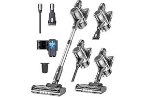SYNTECNO Akku Staubsauger Kabellos Akkustaubsauger Akkusauger - Kabelloser Stabstaubsauger Elektrische Sauger Kehrbesen mit Ladestation Cordless Vacuum Cleaner Für Tierhaare Teppich Beutellos Stielstaubsauger
