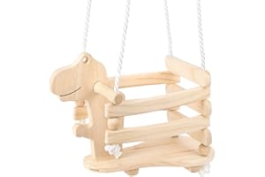 small foot 11589 Dinoschaukel Rex aus Holz, stabil und sicher aufgrund Einer erhöhten Umrandung, ab 18 Monaten Spielzeug, Unbehandelt