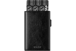 VULKIT Portfel na karty, skórzany portfel na karty z blokadą RFID, portfel z kieszenią na banknoty, okienkiem na dowód osobisty i zamknięciem magnetycznym, Czarny, Minimalistyczny