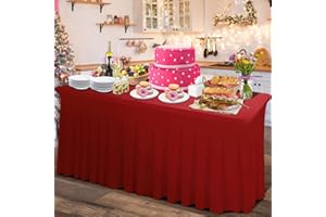 Rinpon Spessore 2 in 1 Spandex Gonna da tavolo e copertura da tavolo 1.8m/1.2m, tovaglia rettangolare montata con gonna plissettata, Wrinkle Free tovaglia rettangolare(Borgognese, 183 x 76 x 74 cm)