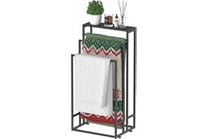LIANTRAL Freestanding Towel Rail, 3 Tier Bath Towel Rack with Storage Shelf, Indoor Outdoor Towel Storage Stand, Hand Towel Drying Rack for Bathroom, Black