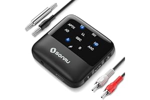 SONRU Bluetooth Audio Adapter, 2 in 1 Bluetooth Transmitter Empfänger für TV Laptop Stereoanlage Kopfhörer Lautsprecher, Doppelte Kopplung Bluetooth Splitter, mit RCA/AUX Kabel