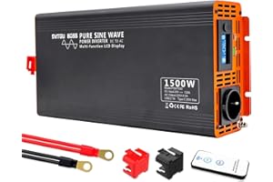 DATOUBOSS Inverter 24v 220v/230v Onda Pura 1500W/3000W, Inverter Onda Pura 1500W, Convertitore 24v 220v 1500w con LCD Display & Type-C e 1 presa AC e 1 Porta USB per Auto,Camion, Camper