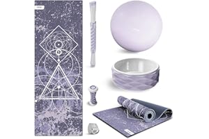 FITFIU Fitness KITWELL-600 - Kit pilates violet 6 accessoires avec tapis design mandala, brique yoga, ballon gym, wheel yoga, rouleau de massage des pieds, rouleau de massage et ceinture
