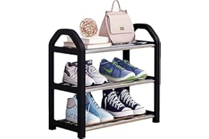 NIAWECAN Piccola Mini Scarpiera 3 Livelli, Stoccaggio Calzature, Montaggio Senza Attrezzi Richiesti, Organizer Scaffale Stretto per Ingresso Armadio E Corridoio 42X19X43 cm, Nero