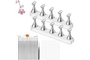 RBLEOTE 2 Set Nagel Stander, Magnetische Acryl Nagelständer, mit 15 Pcs Nagel Pinsel, Nail Holder mit 200 Pcs Doppelseitiges Klebeband, Nail Art Zubehör für Fingernagel Diy NagelDesigning NagelAnfänger