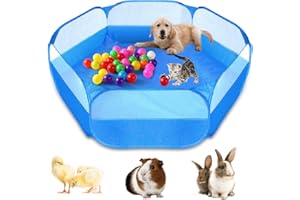 CJWDZ Small Animal Playpen,Portable Small Animal Cage Tent Breathable Pet Playpen Cage Tent Pop-Up Outdoor&Indoor Exercise Fence for Hamster Guinea Pig Rabbit Puppy Hedgehog(Nocover-blue)