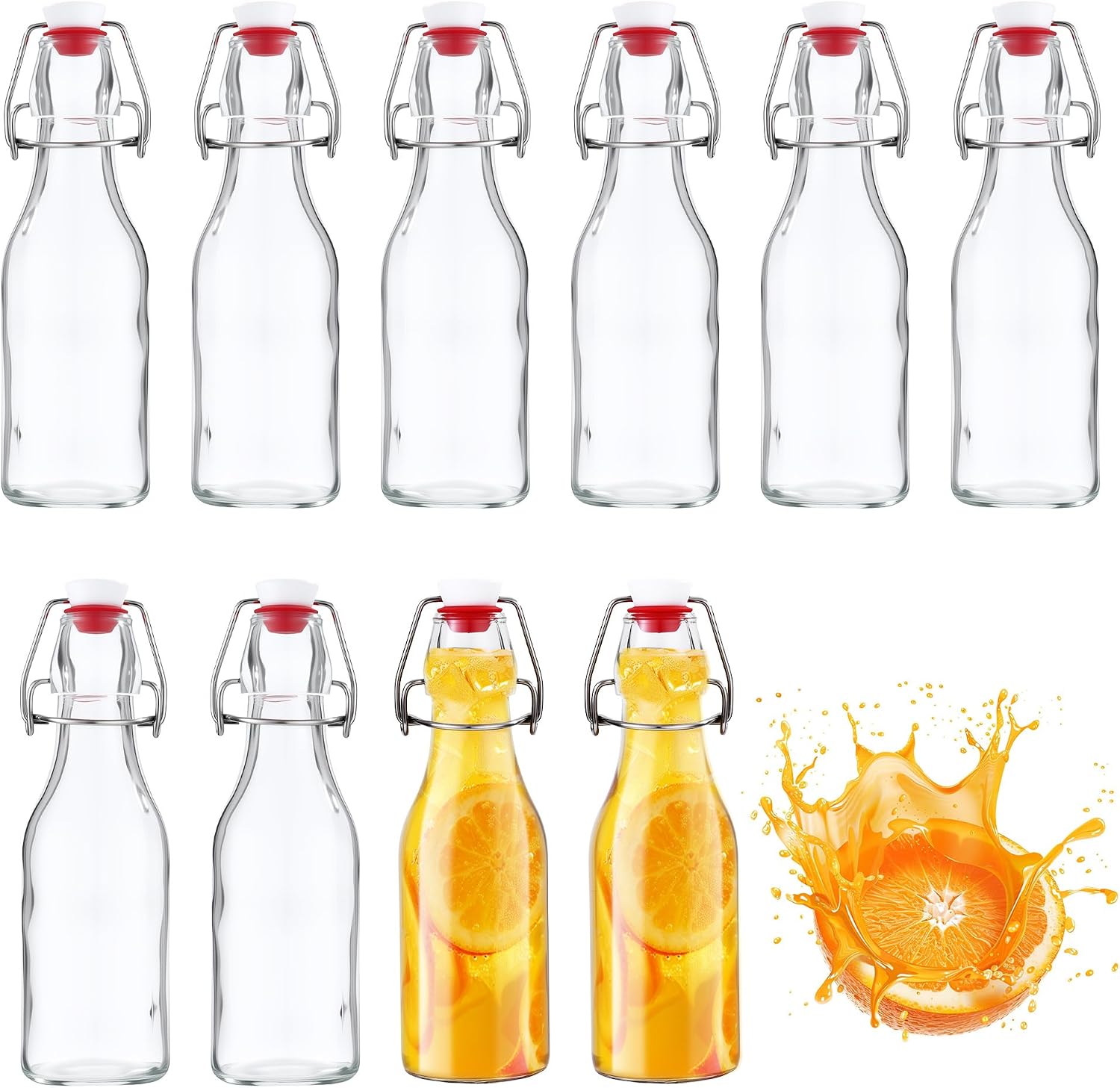 Nuangoo 10 Glass Bottles 250 ml with Airtight Cap, Reusable Glass Bottles for Beer, Oil, Vinegar, Soft Drinks