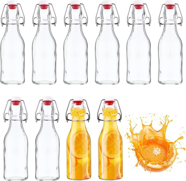 Nuangoo 10 Glass Bottles 250 ml with Airtight Cap, Reusable Glass Bottles for Beer, Oil, Vinegar, Soft Drinks - 1