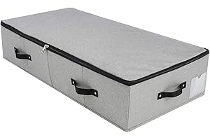 OMYGARDEN Caja de almacenamiento plegable debajo de la cama con asas, tapa con cremallera, mantas para ropa, edredones, organizador de almacenamiento para dormitorio y armario, 90x42x18cm, gris oscuro