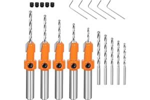 KSVFTB Countersink Drill Bit - 5 Countersink Drill Bit Sets with 5 Different Sizes + 5 Replaceable HSS Bits + 5 Wrenches for Precision Woodworking, Hole Diameter: 8mm for Woodworking Countersink Drill Bits