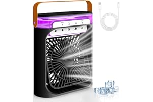 SMTFCTY Mobile Klimageräte Luftkühler mit Wasserkühlung, 4-in-1 Verdunstungskühler Luftbefeuchter Luftreiniger & Ventilator, 3 Geschwindigkeits Mini Tragbarer Luftkühler für Hause, Büro, Reisen -Schwarz