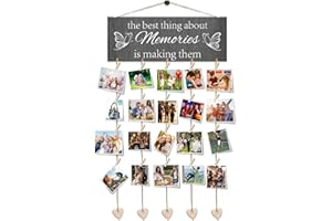Zamety Hanging Photo Display, Photo String with Clips, Collage Picture Frames with Small 20 Wooden Clips, 6 Ropes and 5 Heart-shaped Decorations, Personalised Gifts, Gifts for Girlfriend