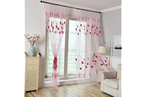 TONSEE HAUSHALT & WOHNEN Tonsee Transparent Voile Gardinen Mode Blumen Gedruckt Durchsichtig Vorhänge mit Ösen für Wohnzimmer Schals Schlafzimmer Vorhänge Kinderzimmer Dekoschals Für Große Fenster 1 PCS,200cm x 100cm (Rosa)
