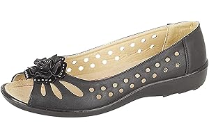 Boulevard Womens Wide Fit Leather Lined Open Peep Toe Flower Summer Shoes Size 3 4 5 6 7 8 9