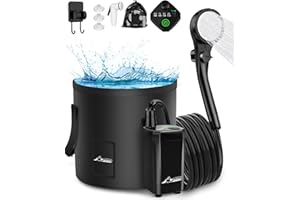 WADEO Portable Camping Shower, [20L Collapsible Bucket] [6000mAh] Rechargeable Battery Shower Pump, Outdoor Shower Kit for Beach, Pet, Travel, Car