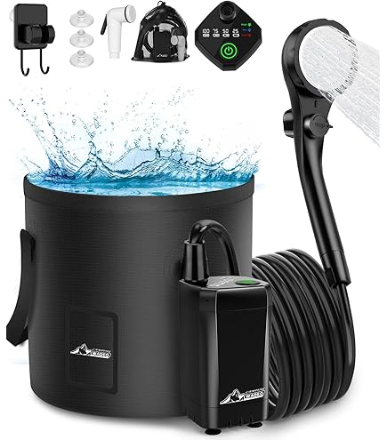 WADEO Douche Portable Camping 6000mAh - Pompe Rechargeable LED, 5 Modes Jet, Écran Température, IPX8, Idéale Randonnée & Animaux