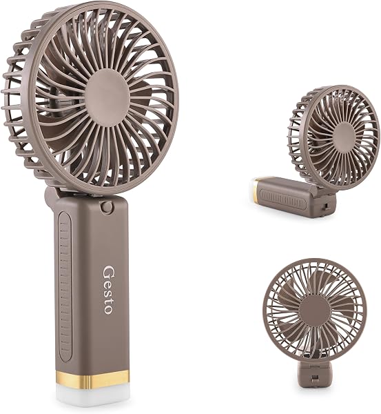 Gesto Portable Fan Rechargeable with LED Light – Foldable Mini Fan, Small Fan,USB Charging Hand Fan with 1200mAh Battery & 3 Speed Modes | Travel, Makeup, Kitch