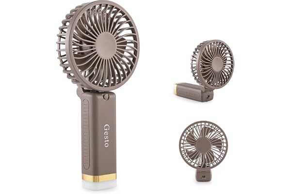 Gesto Portable Fan Rechargeable with LED Light – Foldable Mini Fan, Small Fan,USB Charging Hand Fan with 1200mAh Battery & 3
