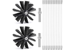 YSISLYBIN Spazzola Pulizia Camino, 150mm Diametro Spazzole per Camini con 12 Aste Flessibili da 410 mm e 2 Testine per La Pulizia del Camino Kit, spazzola per Canna Fumaria
