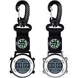JewelryWe Karabineruhr Digital Clip on Quarzuhr Karabiner Taschenuhr mit Leuchtendem Zifferblatt Kalender Wecker Kompass, FOB
