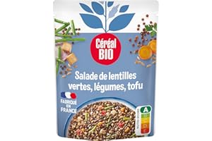 Céréal Bio Salade Végétarienne – Lentilles, Épeautre, Tomates, Tofu – Plat Bio Prêt à Consommer, Saveurs Méditerranéennes, Format Nomade, À Déguster Froid – 220g