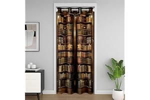 Loussiesd Kinder Bibliothek Türvorhang 86x203cm Alte Bücher Retro Holz Bücherregal Vorhang für Jungen Mädchen Vintage Museum Vorhang für Innentür Raumteiler