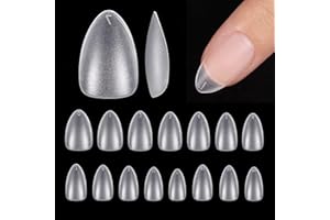 ‎BTARTBOX BTArtbox Short Almond Nail Tips for Nails, Pack of 300, Short, Soft Gel, Full Cover Almond Nail Tips, No File Nail Tips, Short, Almond Shape Tips, Pre-Buffed, Resin, Fake Nails with Box, 15 Sizes