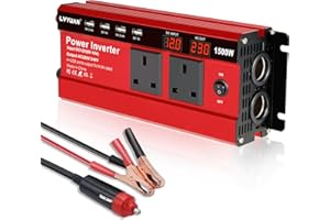 LVYUAN 1500W Power Inverter 12V to 240V AC Car Converter with 3.1A 4 USB 2 AC Sockets Dual Car Adapter With 2 LED Display