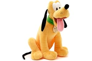 Disney Store Peluche pequeño de Pluto, Altura: 25 cm, el emblemático Pluto de Peluche Presenta su Aspecto característico y Lleva un Collar con un Texto, Adecuado para Todas Las Edades.