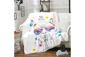 TBRAND Niedliches Lama Decke 130x150cm Mädchen Karikatur Lama Alpaka Wohndecke Bunte Tupfen Streifen Kuscheldecke Für Kinder Erwachsene Schönes Lustiges Tier