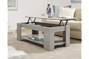 GFW Lift Up Coffee Table with Hidden Storage, Engineered Wood, Grey, 50cm x 105cm x 39.5cm