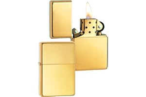 ‎ZIPPO Zippo Zapalniczka Sztormowa, Model Vintage, Wykończenie Mosiądz o optymalnym Połysku w Złocie, do Napełniania, Wielokrotnego Użytku, Odporna na Wiatr, Pudełko Prezentowe, Wyprodukowana w USA