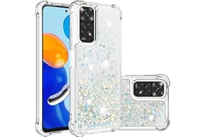 IMIRST Silicona Funda para Redmi Note 11 / 11s 4G, Esquina Airbag Protección contra Arenas Movedizas Líquido Sparkle TPU Carcasa Transparente para Xiaomi Redmi Note 11s / 11 4G. YBW Love Silver