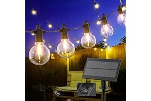 Kawaya Garden Lights Solar Powered Waterproof with USB Charging, 15M/50FT Festoon Light Outdoor String Lights with 25+2 LED Bulbs Warm White for Patio Balcony Gazebo Fence