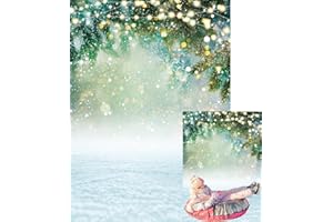 XCKALI Winter Schnee Fotografie Hintergrund Weihnachten Schneeflocke Landschaft Grüne Blätter Bokeh Dekorstions Fotostudio Requisiten (1,5 x 2,1 m)