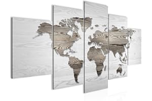 Runa Art Mapa del mundo Cuadro Lienzo no Tejido 5 Piezas Pared de madera En blanco y negro Dormitorio Corredor 035053c