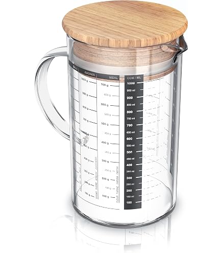 Verre Doseur Plastique 1L Avec Couvercle - Transparent, Lave-Vaisselle Safe - Pour Cuisine