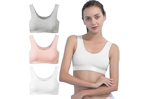 INNERSY Girls Sports Bra Cotton Crop Tops Non Padded Training Bras Kids to Teens 6-16 Years 3 Pack